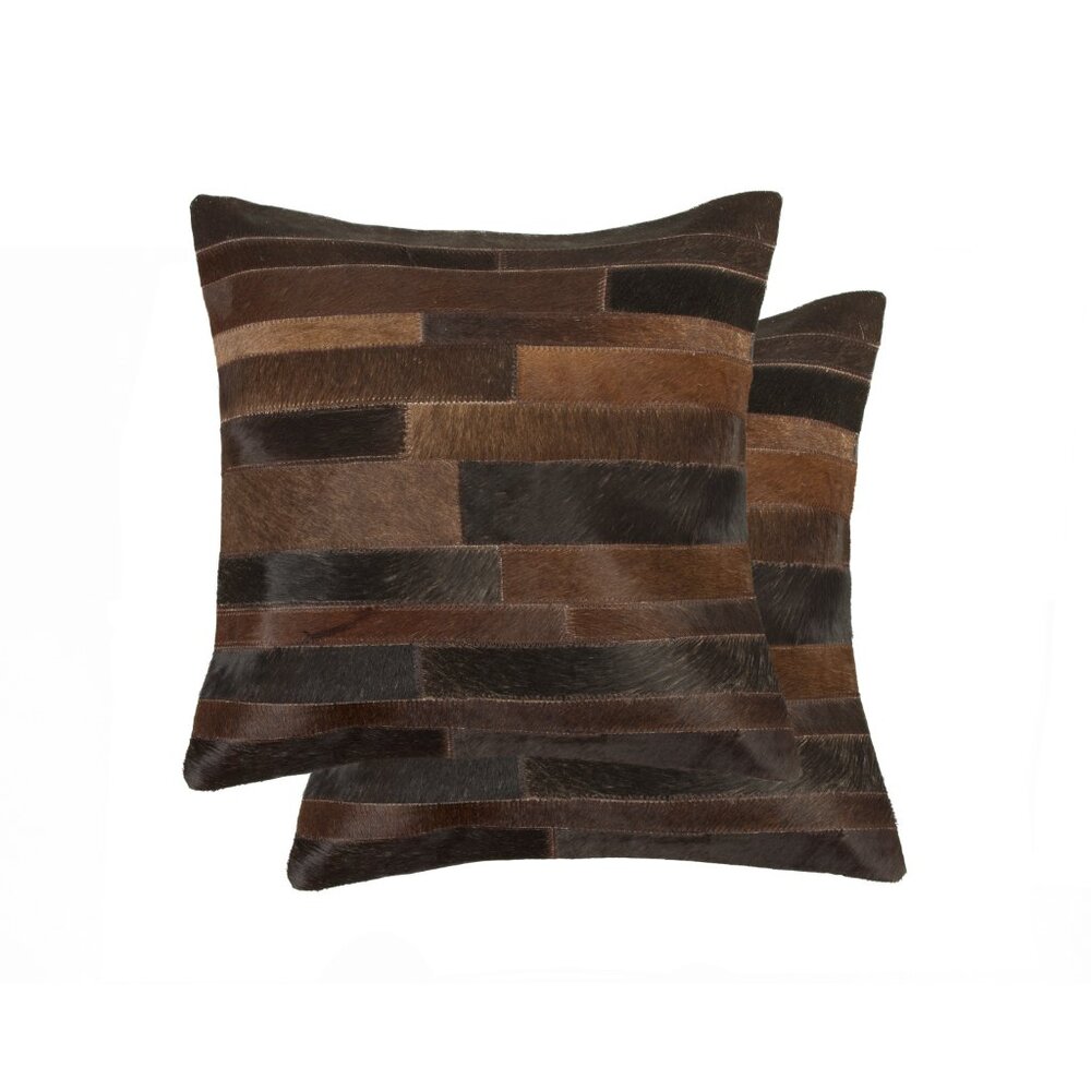 Natural Home Decor Torino Madrid Cowhide Pillow | 2-Piece | Chocolate | 18"x18"
